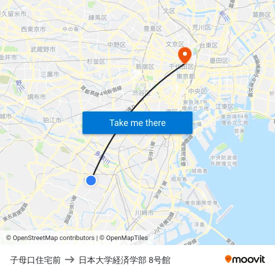 子母口住宅前 to 日本大学経済学部 8号館 map