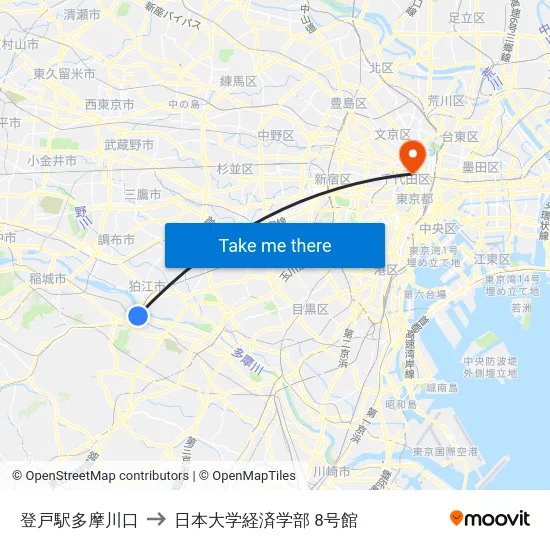 登戸駅多摩川口 to 日本大学経済学部 8号館 map