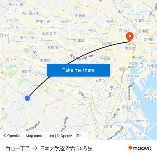 白山一丁目 to 日本大学経済学部 8号館 map
