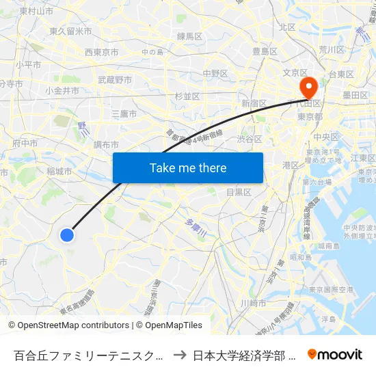 百合丘ファミリーテニスクラブ前 to 日本大学経済学部 8号館 map