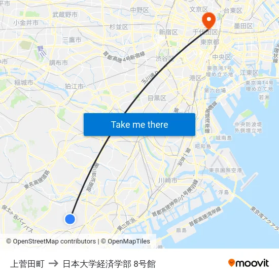 上菅田町 to 日本大学経済学部 8号館 map