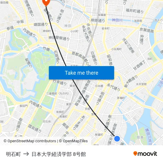 明石町 to 日本大学経済学部 8号館 map