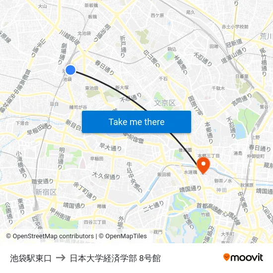 池袋駅東口 to 日本大学経済学部 8号館 map