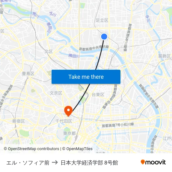 エル・ソフィア前 to 日本大学経済学部 8号館 map