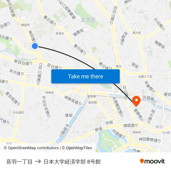 音羽一丁目 to 日本大学経済学部 8号館 map