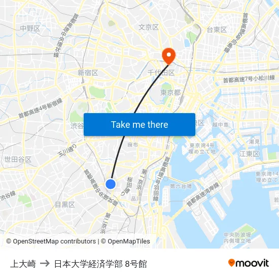 上大崎 to 日本大学経済学部 8号館 map