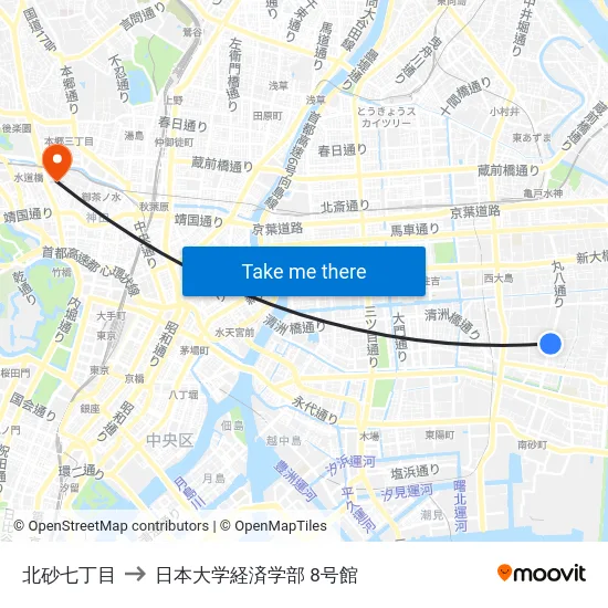 北砂七丁目 to 日本大学経済学部 8号館 map