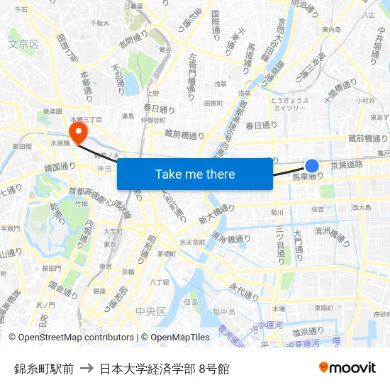 錦糸町駅前 to 日本大学経済学部 8号館 map