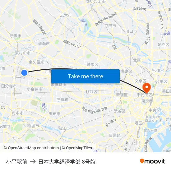 小平駅前 to 日本大学経済学部 8号館 map