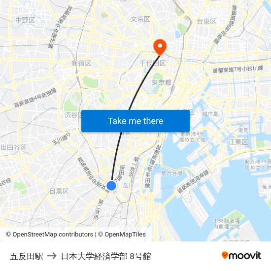 五反田駅 to 日本大学経済学部 8号館 map