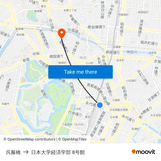 呉服橋 to 日本大学経済学部 8号館 map