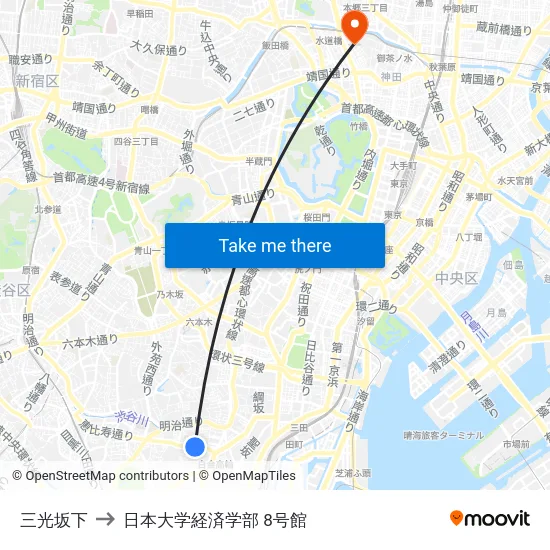 三光坂下 to 日本大学経済学部 8号館 map