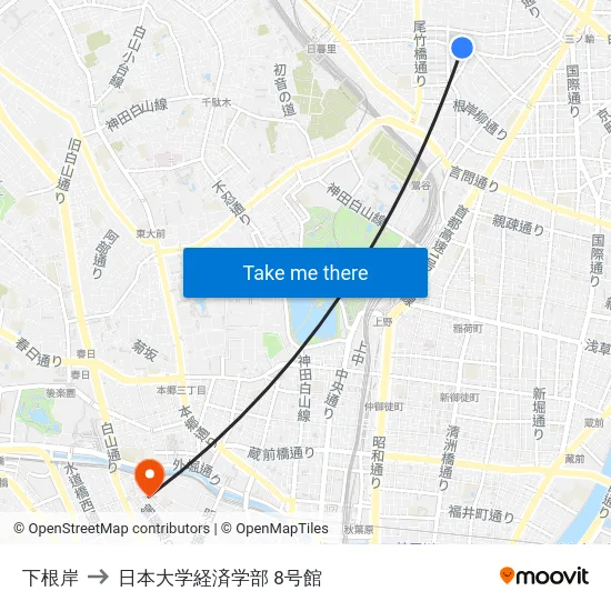 下根岸 to 日本大学経済学部 8号館 map