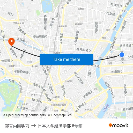 都営両国駅前 to 日本大学経済学部 8号館 map