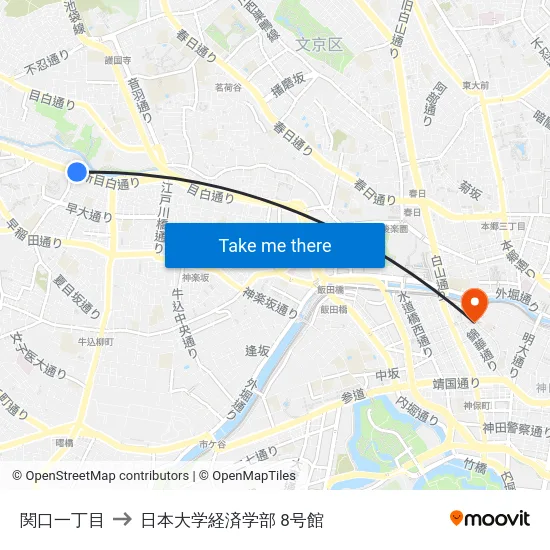関口一丁目 to 日本大学経済学部 8号館 map
