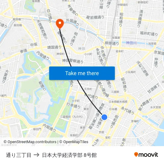 通り三丁目 to 日本大学経済学部 8号館 map
