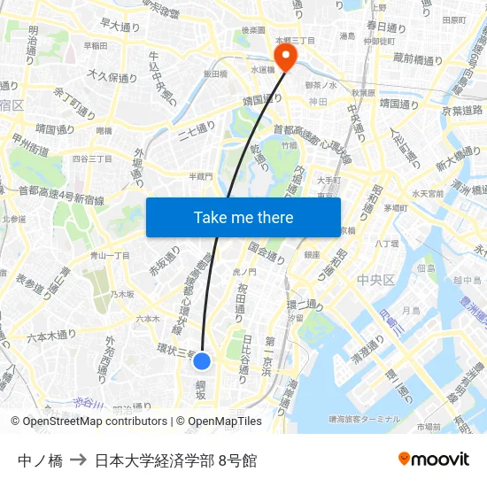 中ノ橋 to 日本大学経済学部 8号館 map