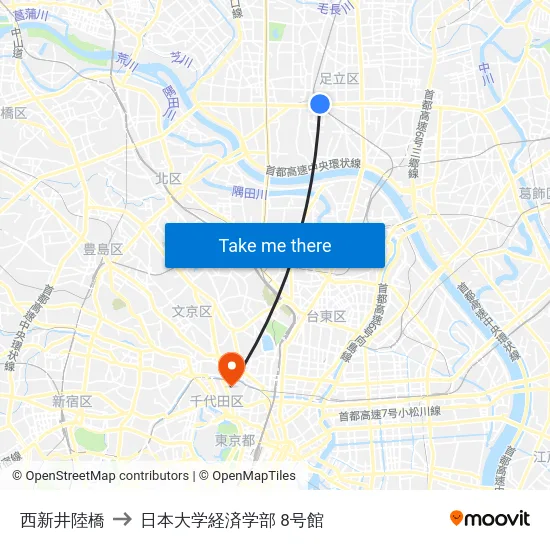 西新井陸橋 to 日本大学経済学部 8号館 map
