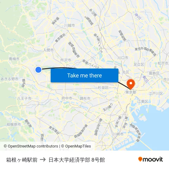箱根ヶ崎駅前 to 日本大学経済学部 8号館 map