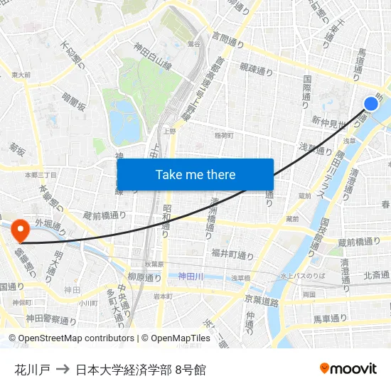花川戸 to 日本大学経済学部 8号館 map