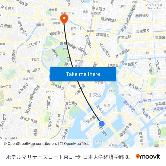ホテルマリナーズコート東京前 to 日本大学経済学部 8号館 map