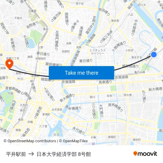 平井駅前 to 日本大学経済学部 8号館 map