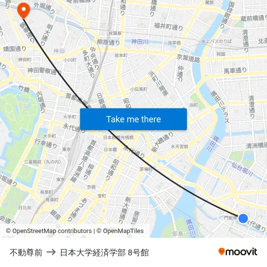 不動尊前 to 日本大学経済学部 8号館 map