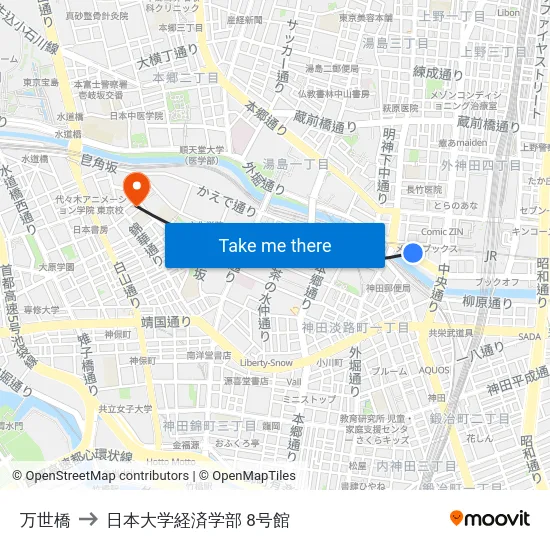 万世橋 to 日本大学経済学部 8号館 map