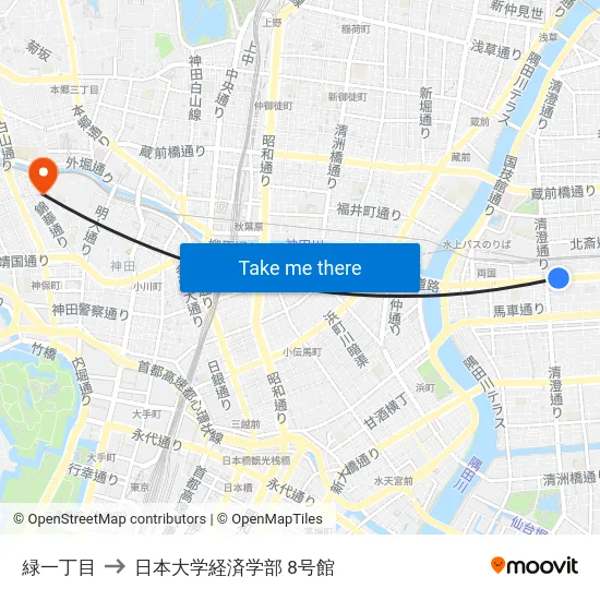 緑一丁目 to 日本大学経済学部 8号館 map