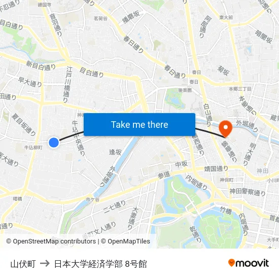 山伏町 to 日本大学経済学部 8号館 map