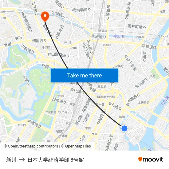 新川 to 日本大学経済学部 8号館 map