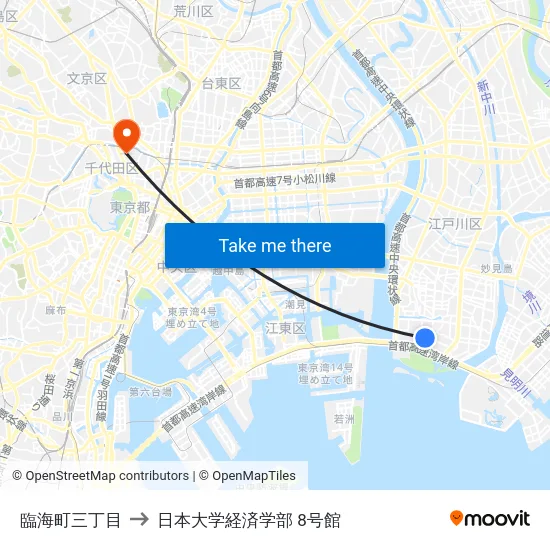 臨海町三丁目 to 日本大学経済学部 8号館 map