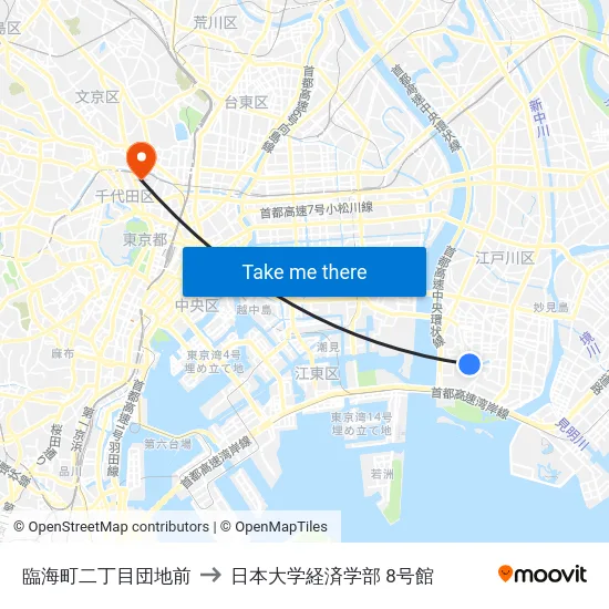 臨海町二丁目団地前 to 日本大学経済学部 8号館 map