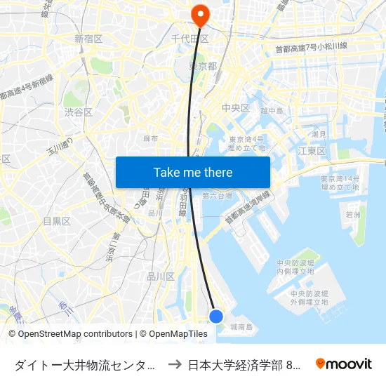 ダイトー大井物流センター前 to 日本大学経済学部 8号館 map
