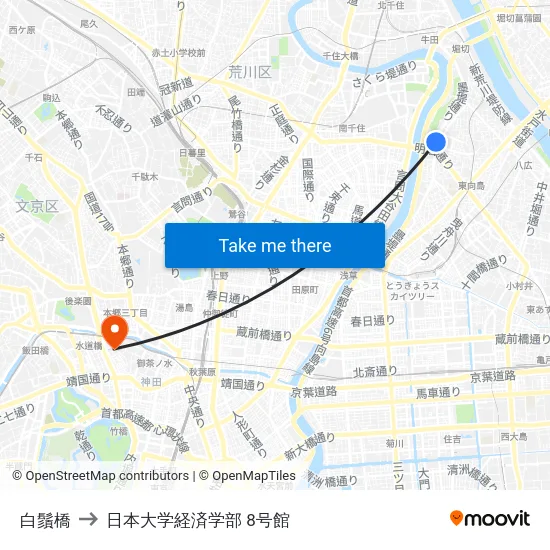 白鬚橋 to 日本大学経済学部 8号館 map