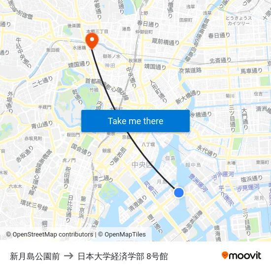 新月島公園前 to 日本大学経済学部 8号館 map
