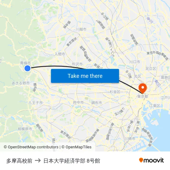 多摩高校前 to 日本大学経済学部 8号館 map