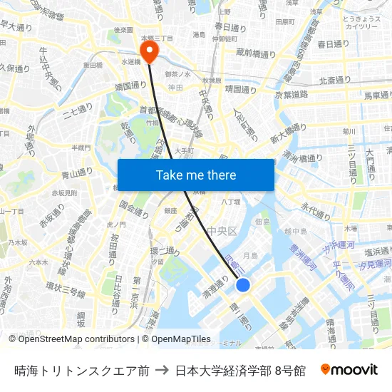 晴海トリトンスクエア前 to 日本大学経済学部 8号館 map