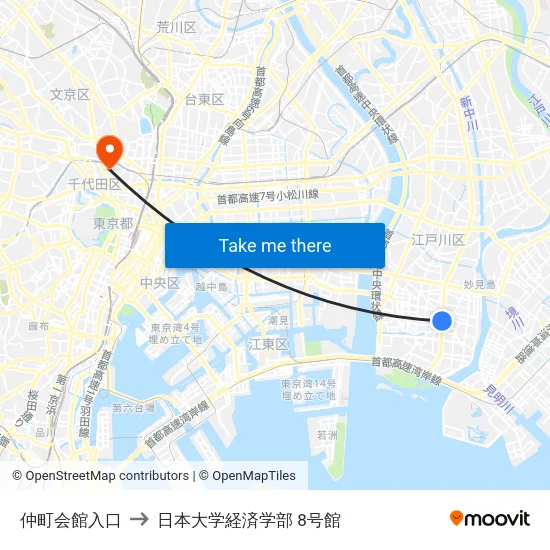 仲町会館入口 to 日本大学経済学部 8号館 map