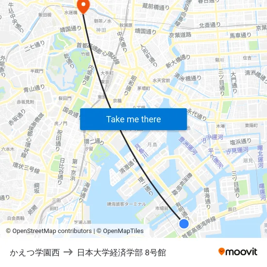 かえつ学園西 to 日本大学経済学部 8号館 map