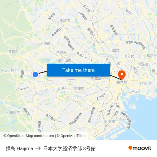 拝島 Haijima to 日本大学経済学部 8号館 map