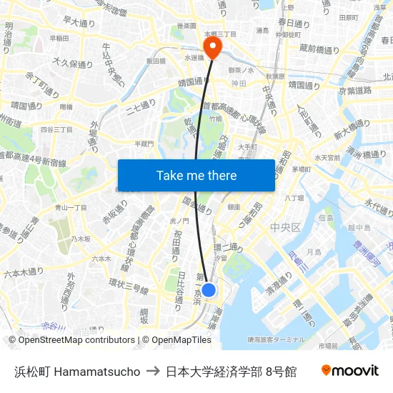 浜松町 Hamamatsucho to 日本大学経済学部 8号館 map
