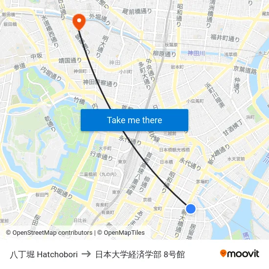 八丁堀 Hatchobori to 日本大学経済学部 8号館 map
