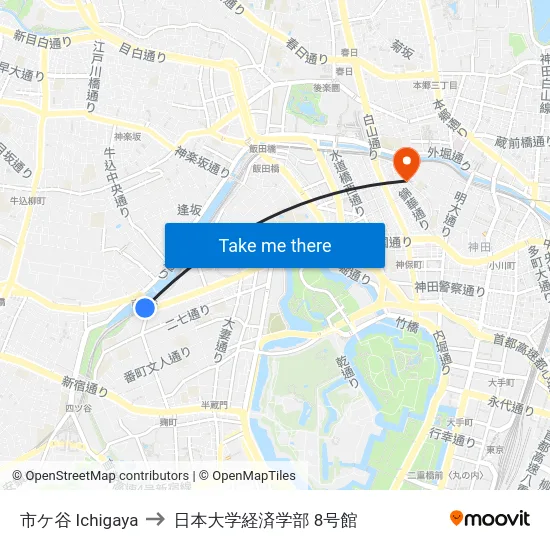 市ケ谷 Ichigaya to 日本大学経済学部 8号館 map