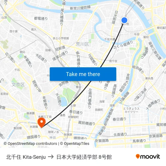 北千住 Kita-Senju to 日本大学経済学部 8号館 map