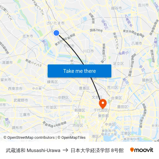 武蔵浦和 Musashi-Urawa to 日本大学経済学部 8号館 map