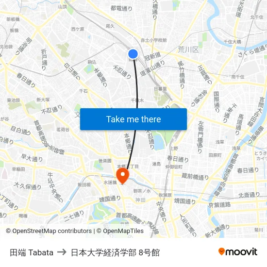 田端 Tabata to 日本大学経済学部 8号館 map