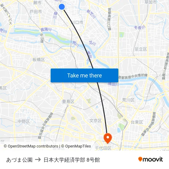 あづま公園 to 日本大学経済学部 8号館 map