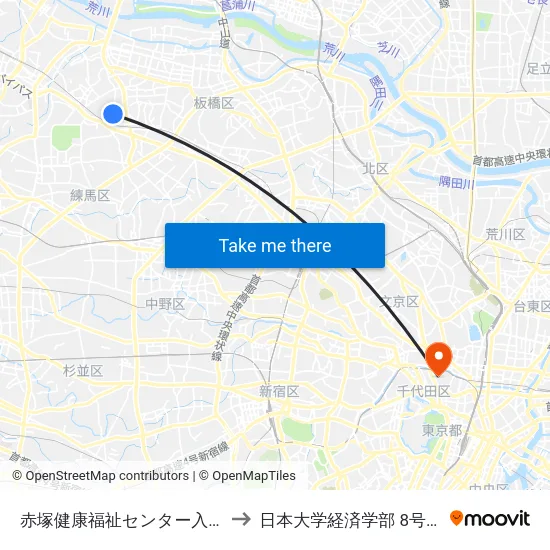 赤塚健康福祉センター入口 to 日本大学経済学部 8号館 map