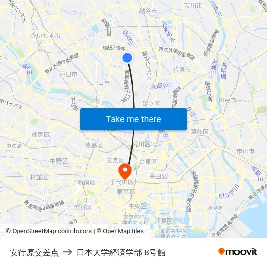 安行原交差点 to 日本大学経済学部 8号館 map